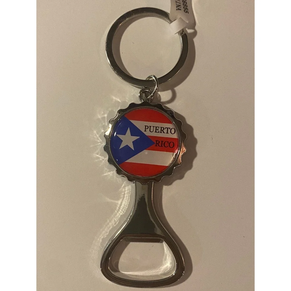 Rico Puerto Rico Flag Bottle Opener Keychain Mens Multicolor Metal Key Ring